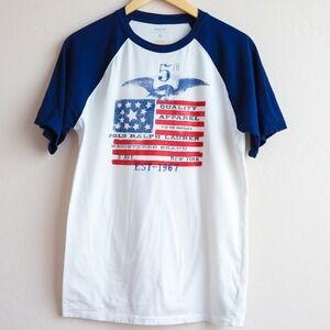 Polo Ralph Lauren Mens XL Blue Raglan T Shirt American Flag Graphic Tee
